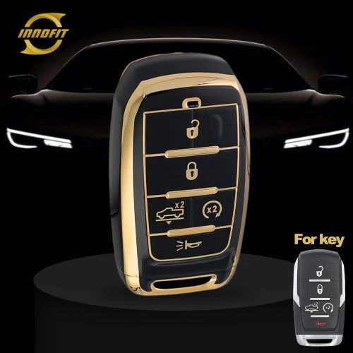 JEE8T1-Black-Gold Plating- Car Key Cover For Jeep Dodge