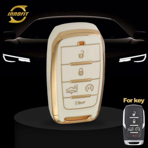JEE8T1-White-Gold Plating- Car Key Cover For Jeep Dodge