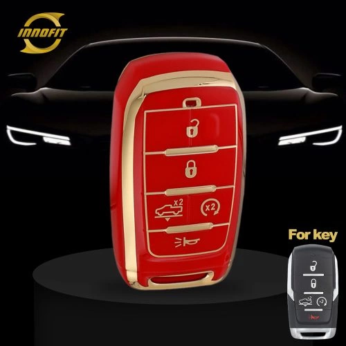 JEE8T1-Red-Gold Plating- Car Key Cover For Jeep Dodge