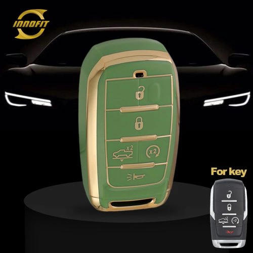 JEE8T1-Green-Gold Plating- Car Key Cover For Jeep Dodge