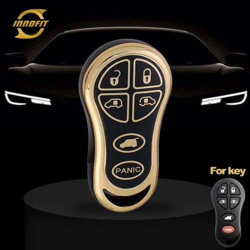 JEH4T1-Black-Gold Plating- Car Key Cover For Jeep Dodge Chrysler