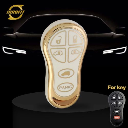 JEH4T1-White-Gold Plating- Car Key Cover For Jeep Dodge Chrysler