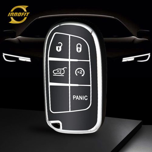 JEI6T1-Black-Silver Plating- Car Key Cover For Jeep Dodge Chrysler Fiat SRT