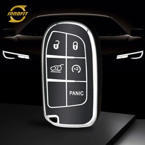 JEI6T1-Siyah-Gümüş Kaplama- Jeep Dodge Chrysler Fiat SRT için Araba Anahtarı Kapağı