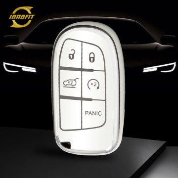JEI6T1-White-Silver Plating- Car Key Cover For Jeep Dodge Chrysler Fiat SRT