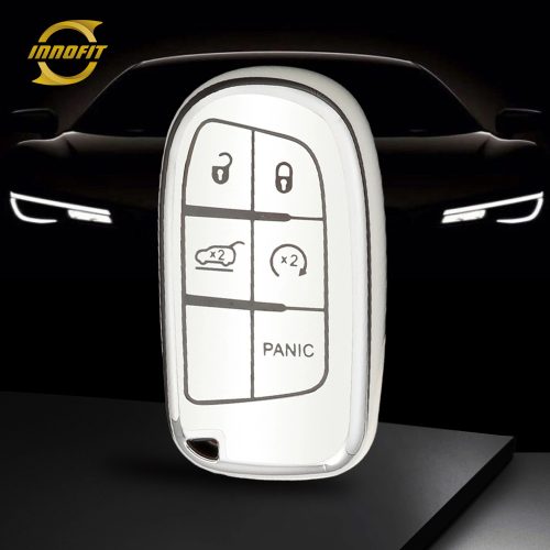 JEI6T1-White-Silver Plating- Car Key Cover For Jeep Dodge Chrysler Fiat SRT