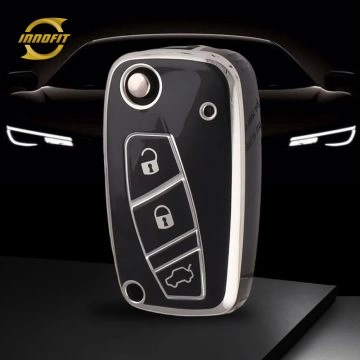 PUG1T1-Black-Silver Plating- Car Key Cover For Peugeot Citroen Fiat