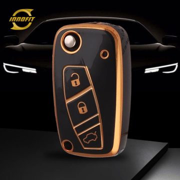 PUG1T1-Black-Gold Plating- Car Key Cover For Peugeot Citroen Fiat