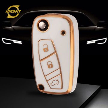 PUG1T1-White-Gold Plating- Car Key Cover For Peugeot Citroen Fiat