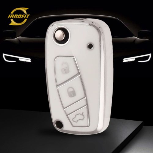 PUG1T1-Branco-Placa prateada- Capa para chave de carro para Peugeot Citroen Fiat