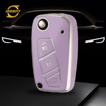 PUG1T1-Purple-Silver Plating- Car Key Cover For Peugeot Citroen Fiat