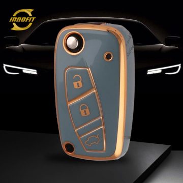 PUG1T1-Granny Grey-Gold Plating- Car Key Cover For Peugeot Citroen Fiat
