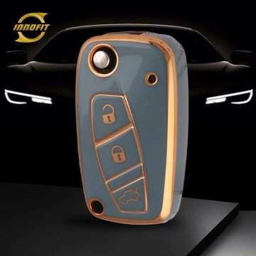 PUG1T1-Granny Grey-Gold Plating- Car Key Cover For Peugeot Citroen Fiat