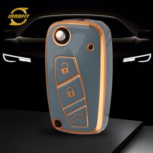 PUG1T1-Granny Grey-Gold Plating- Car Key Cover For Peugeot Citroen Fiat
