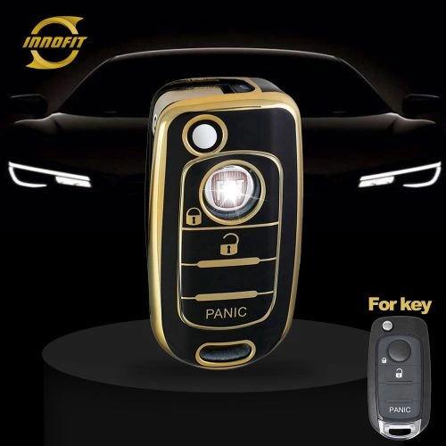 FIB4T1-Black-Gold Plating- Car Key Cover For Fiat