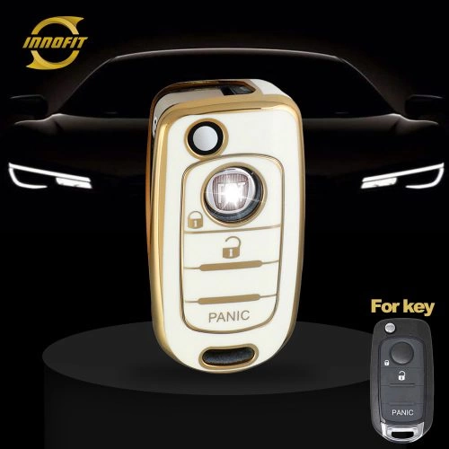 FIB4T1-White-Gold Plating- Car Key Cover For Fiat