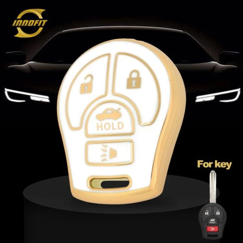 NIE3T1-White-Gold Plating- Car Key Cover For Nissan Renault