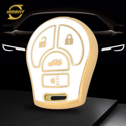 NIE4T1-White-Gold Plating- Car Key Cover For Nissan Renault