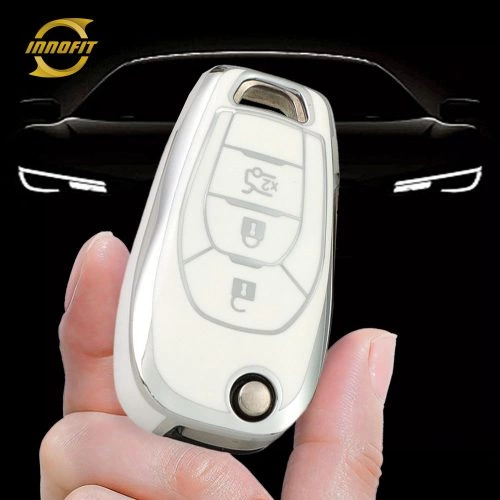 CEE1T1-White-Silver Plating- Car Key Cover For Chevrolet