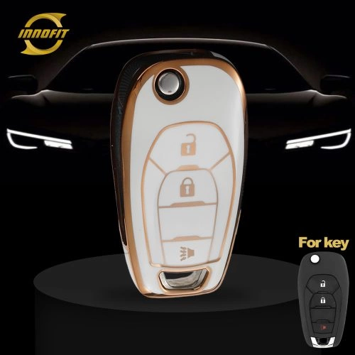 CEE2T1-White-Gold Plating- Car Key Cover For Chevrolet