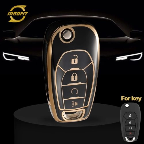 CEE3T1-Black-Gold Plating- Car Key Cover For Chevrolet