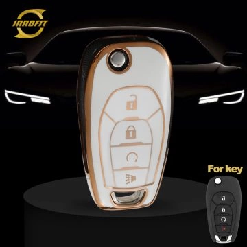 CEE3T1-White-Gold Plating- Car Key Cover For Chevrolet