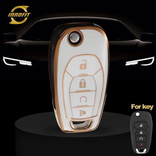CEE3T1-White-Gold Plating- Car Key Cover For Chevrolet