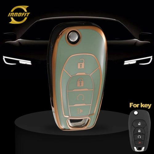 CEE3T1-Green-Gold Plating- Car Key Cover For Chevrolet