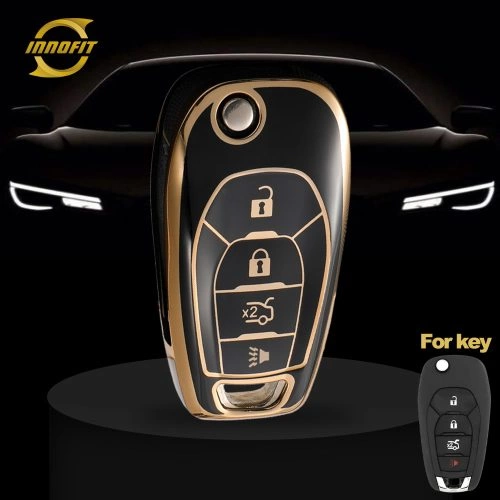 CEE4T1-Black-Gold Plating- Car Key Cover For Chevrolet