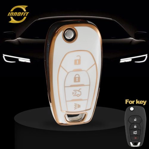 CEE4T1-White-Gold Plating- Car Key Cover For Chevrolet
