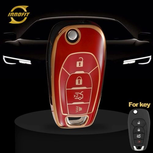 CEE4T1-Red-Gold Plating- Car Key Cover For Chevrolet