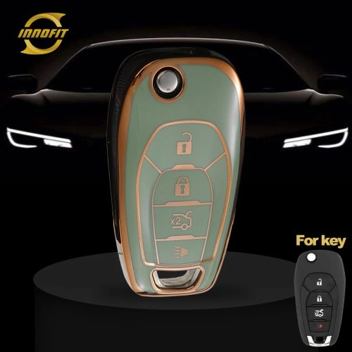 CEE4T1-Green-Gold Plating- Car Key Cover For Chevrolet