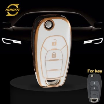 CEE5T1-White-Gold Plating- Car Key Cover For Chevrolet