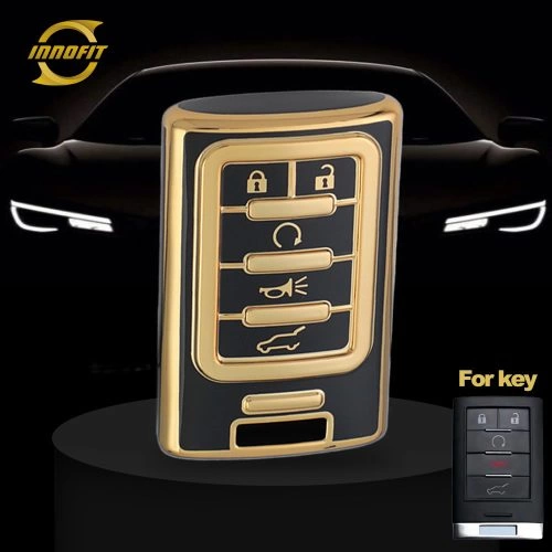 CEM9T1-Black-Gold Plating- Car Key Cover For Chevrolet Cadillac