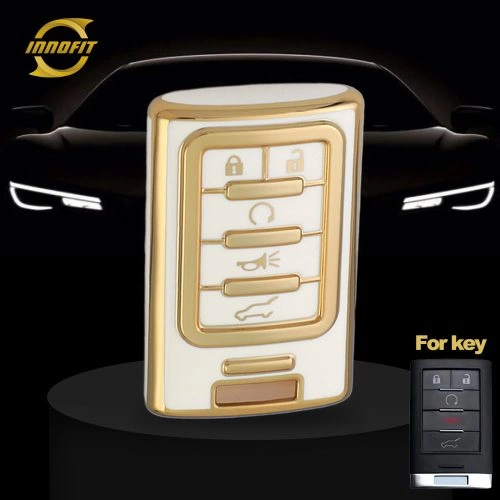CEM9T1-White-Gold Plating- Car Key Cover For Chevrolet Cadillac