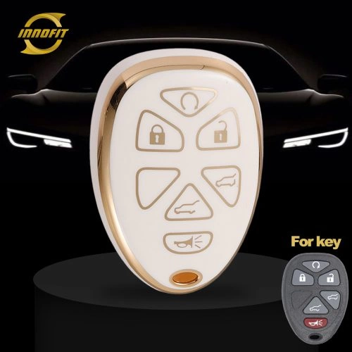 CEP6T1-White-Gold Plating- Car Key Cover For Chevrolet Cadillac GMC