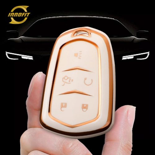 CAA2T1-White-Gold Plating- Car Key Cover For Cadillac
