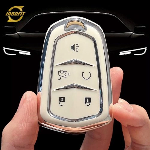 CAA2T1-White-Silver Plating- Car Key Cover For Cadillac