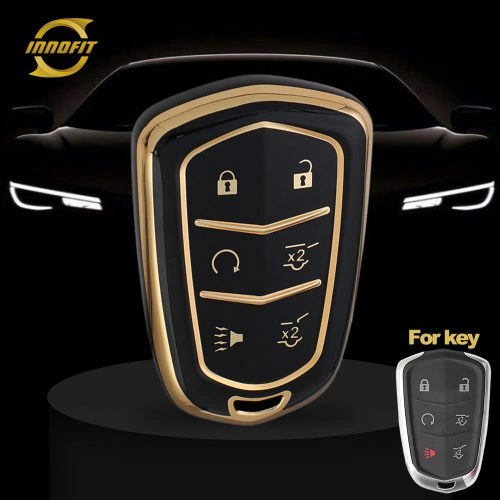 CAA4T1-Black-Gold Plating- Car Key Cover For Cadillac