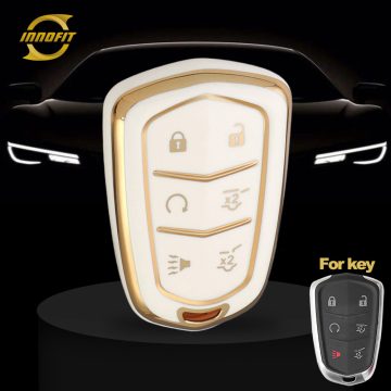 CAA4T1-White-Gold Plating- Car Key Cover For Cadillac