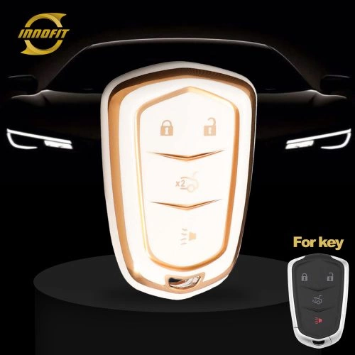 CAA6T1-White-Gold Plating- Car Key Cover For Cadillac