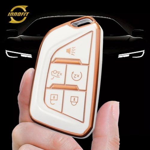 CAB1T1-White-Gold Plating- Car Key Cover For Cadillac