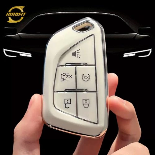 CAB1T1-White-Silver Plating- Car Key Cover For Cadillac