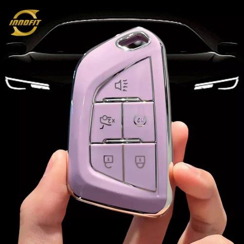 CAB1T1-Purple-Silver Plating- Car Key Cover For Cadillac
