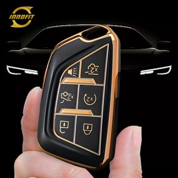 CAB2T1-Black-Gold Plating- Car Key Cover For Cadillac