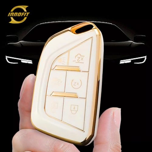 CAB2T1-White-Gold Plating- Car Key Cover For Cadillac