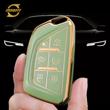 CAB2T1-Green-Gold Plating- Car Key Cover For Cadillac