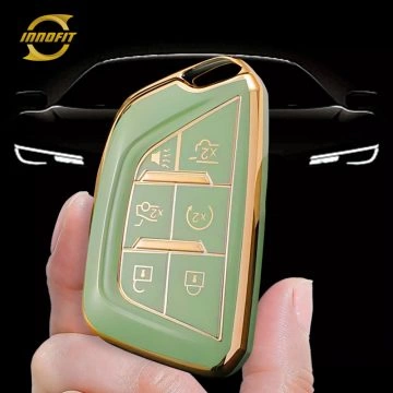 CAB2T1-Green-Gold Plating- Car Key Cover For Cadillac