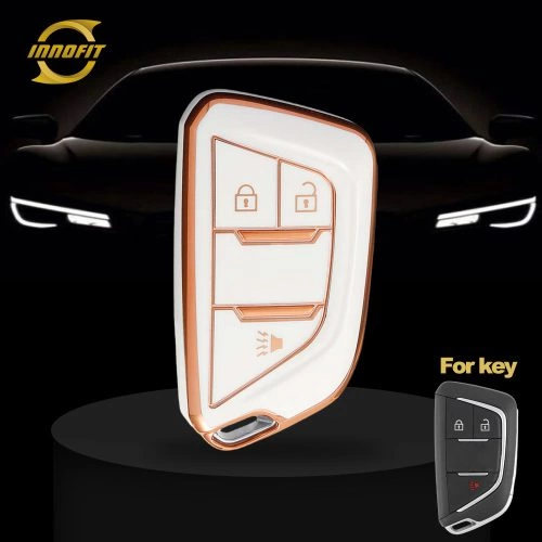 CAB3T1-White-Gold Plating- Car Key Cover For Cadillac