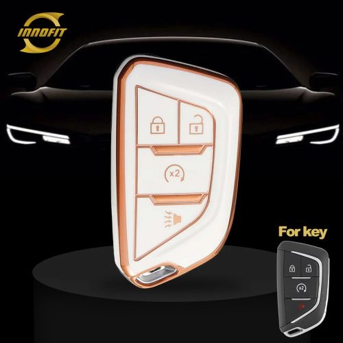 CAB4T1-White-Gold Plating- Car Key Cover For Cadillac